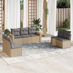 Salon de jardin avec coussins 7 pcs beige r&eacute;sine tress&eacute;e