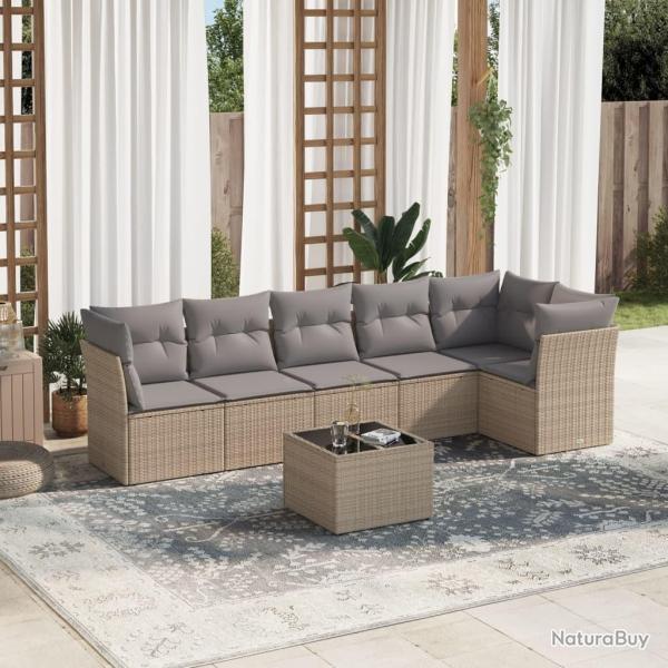 Salon de jardin avec coussins 7 pcs beige r�sine tress�e