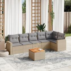 Salon de jardin avec coussins 7 pcs beige r&eacute;sine tress&eacute;e