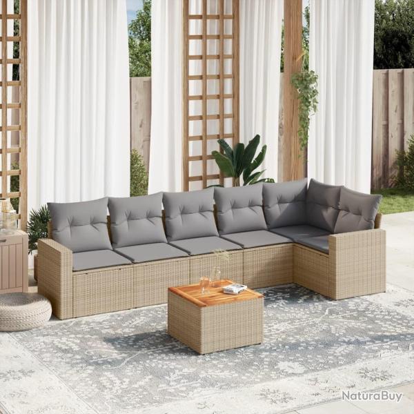 Salon de jardin avec coussins 7 pcs beige r�sine tress�e