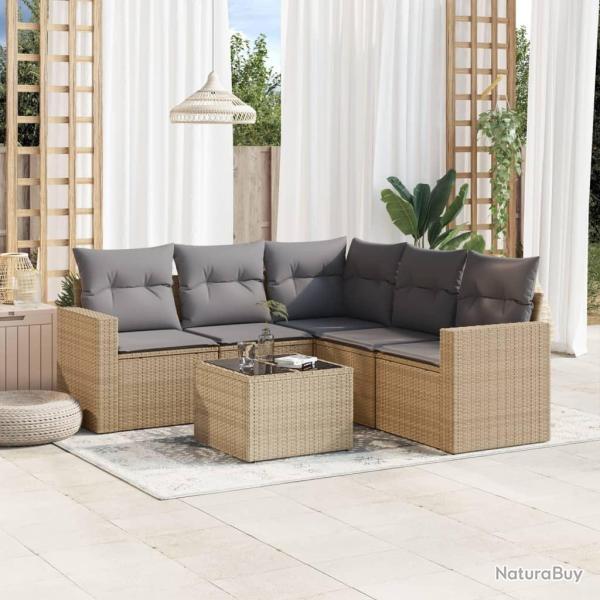 Salon de jardin avec coussins 6 pcs beige r�sine tress�e