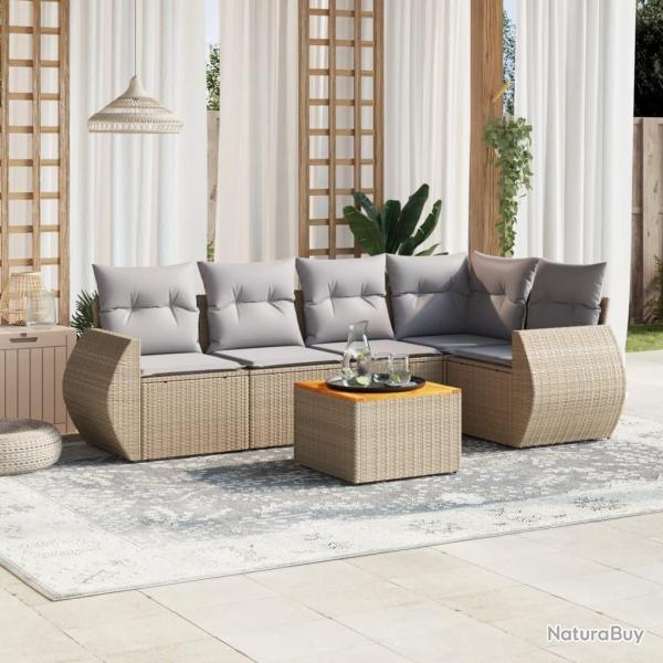 Salon de jardin avec coussins 6 pcs beige r�sine tress�e