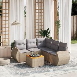Salon de jardin avec coussins 6 pcs beige r&eacute;sine tress&eacute;e