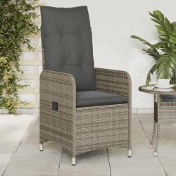 Chaise inclinable de jardin avec coussins gris r&eacute;sine tress&eacute;e