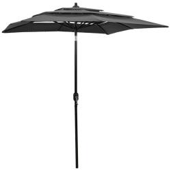 Parasol de jardin &agrave; 3 niveaux avec m&acirc;t en aluminium anthracite