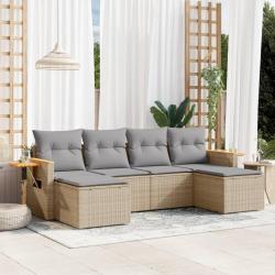Salon de jardin avec coussins 6 pcs beige r&eacute;sine tress&eacute;e