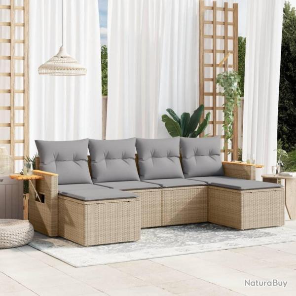 Salon de jardin avec coussins 6 pcs beige r�sine tress�e