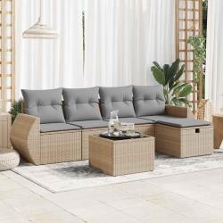 Salon de jardin avec coussins 6 pcs beige r&eacute;sine tress&eacute;e