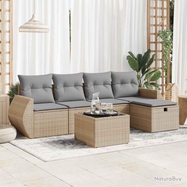 Salon de jardin avec coussins 6 pcs beige r�sine tress�e