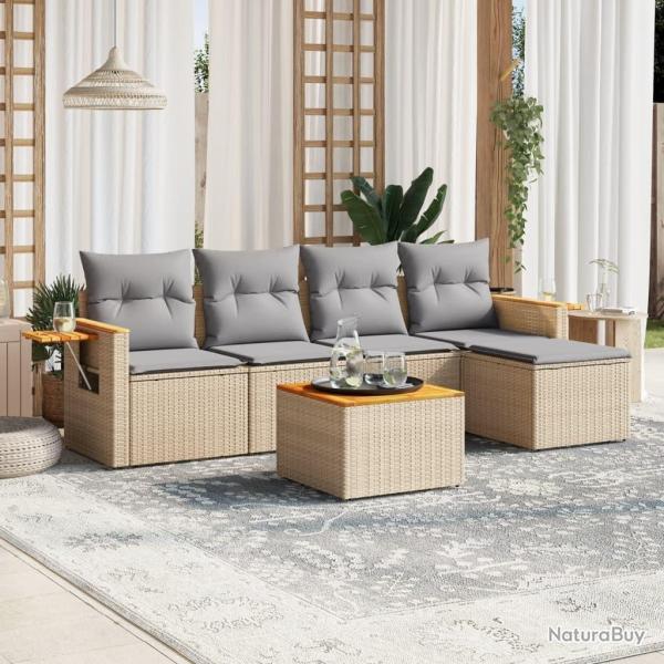 Salon de jardin avec coussins 6 pcs beige r�sine tress�e
