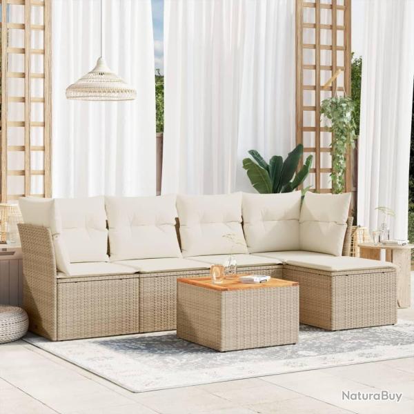 Salon de jardin avec coussins 6 pcs beige r�sine tress�e