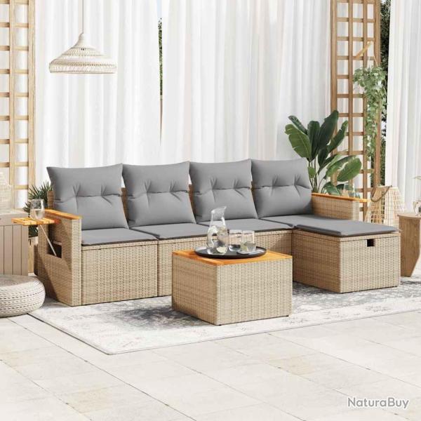 Salon de jardin avec coussins 6 pcs beige r�sine tress�e