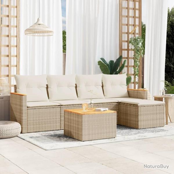 Salon de jardin avec coussins 6 pcs beige r�sine tress�e