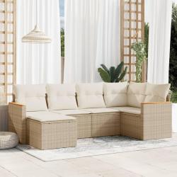 Salon de jardin avec coussins 6 pcs beige r&eacute;sine tress&eacute;e