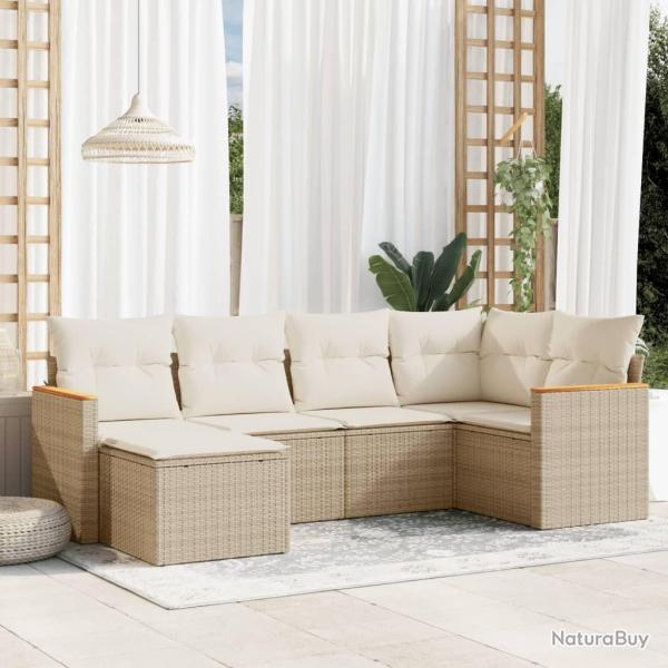 Salon de jardin avec coussins 6 pcs beige r�sine tress�e