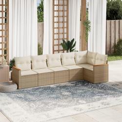 Salon de jardin avec coussins 6 pcs beige r&eacute;sine tress&eacute;e
