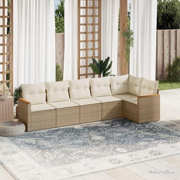 Salon de jardin avec coussins 6 pcs beige r�sine tress�e