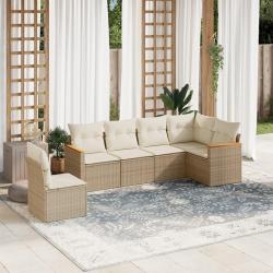 Salon de jardin avec coussins 6 pcs beige r&eacute;sine tress&eacute;e