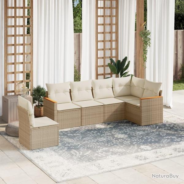 Salon de jardin avec coussins 6 pcs beige r�sine tress�e
