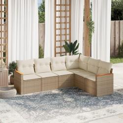 Salon de jardin avec coussins 6 pcs beige r&eacute;sine tress&eacute;e