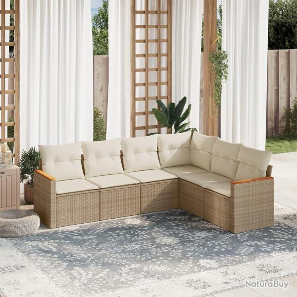 Salon de jardin avec coussins 6 pcs beige r�sine tress�e