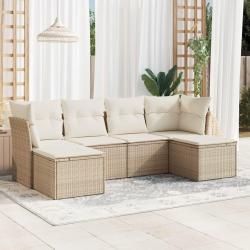 Salon de jardin avec coussins 6 pcs beige r&eacute;sine tress&eacute;e