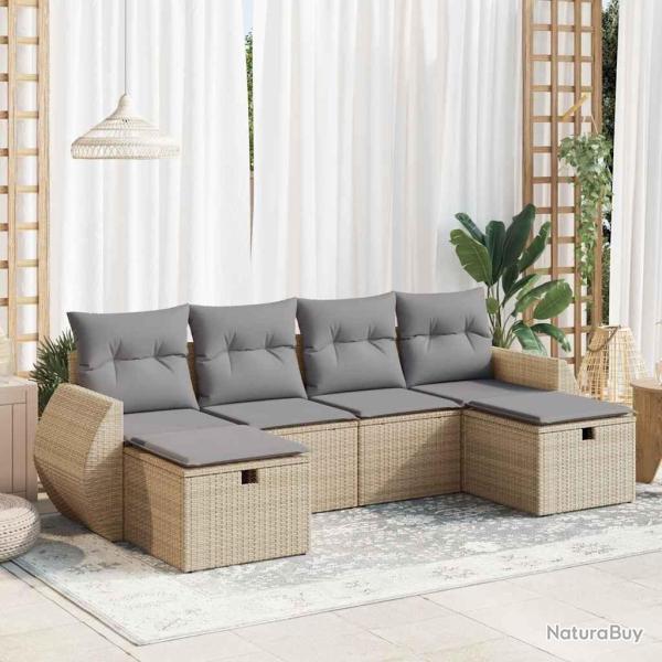 Salon de jardin avec coussins 6 pcs beige r�sine tress�e