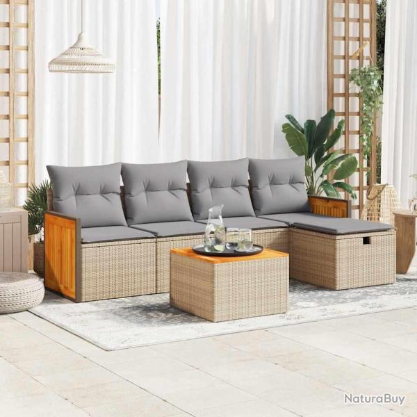 Salon de jardin avec coussins 6 pcs beige r�sine tress�e