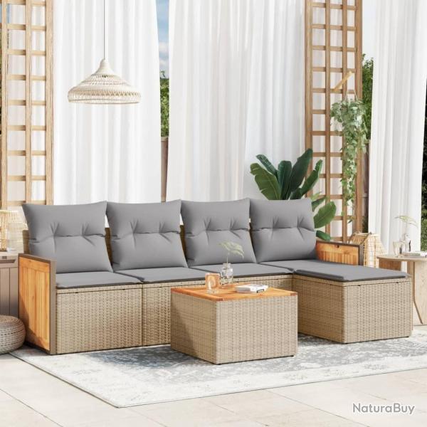 Salon de jardin avec coussins 6 pcs beige r�sine tress�e