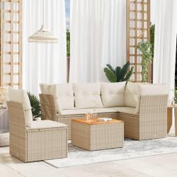 Salon de jardin avec coussins 6 pcs beige r&eacute;sine tress&eacute;e