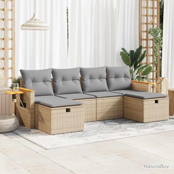 Salon de jardin avec coussins 6 pcs beige r�sine tress�e