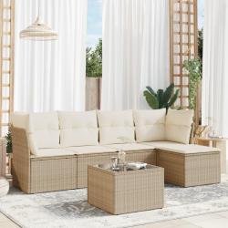 Salon de jardin avec coussins 6 pcs beige r&eacute;sine tress&eacute;e