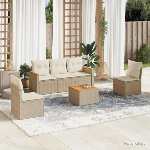 Salon de jardin avec coussins 6 pcs beige r�sine tress�e