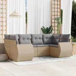 Salon de jardin avec coussins 6 pcs beige r&eacute;sine tress&eacute;e