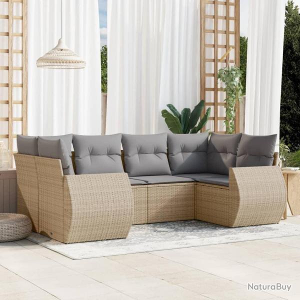 Salon de jardin avec coussins 6 pcs beige r�sine tress�e