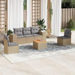 Salon de jardin avec coussins 6 pcs beige r&eacute;sine tress&eacute;e