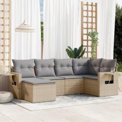 Salon de jardin avec coussins 6 pcs beige r&eacute;sine tress&eacute;e