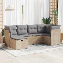 Salon de jardin avec coussins 6 pcs beige r&eacute;sine tress&eacute;e