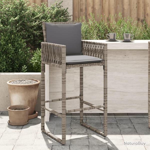 Tabourets de bar jardin coussins lot de 2 gris r�sine tress�e