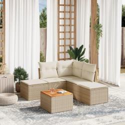 Salon de jardin avec coussins 6 pcs beige r&eacute;sine tress&eacute;e