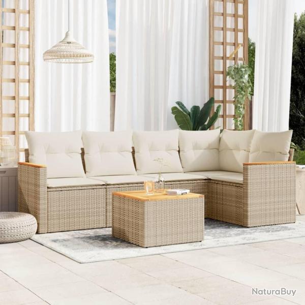 Salon de jardin avec coussins 6 pcs beige r�sine tress�e