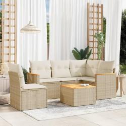 Salon de jardin avec coussins 6 pcs beige r&eacute;sine tress&eacute;e