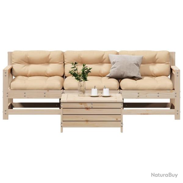 Salon de jardin 4 pcs avec coussins Bois de pin massif