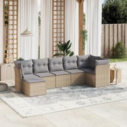 Salon de jardin avec coussins 7pcs m&eacute;lange beige r&eacute;sine tress&eacute;e
