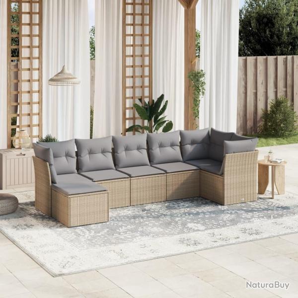 Salon de jardin avec coussins 7pcs m�lange beige r�sine tress�e