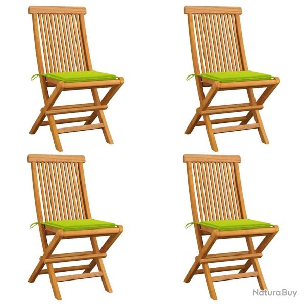 Chaises de jardin avec coussins vert vif lot de 4 Bois de teck
