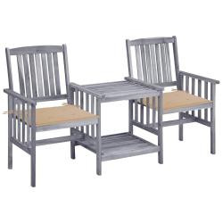 Chaises de jardin avec table &agrave; th&eacute; et coussins Acacia solide