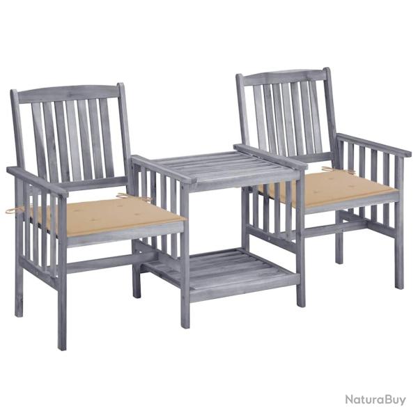 Chaises de jardin avec table � th� et coussins Acacia solide