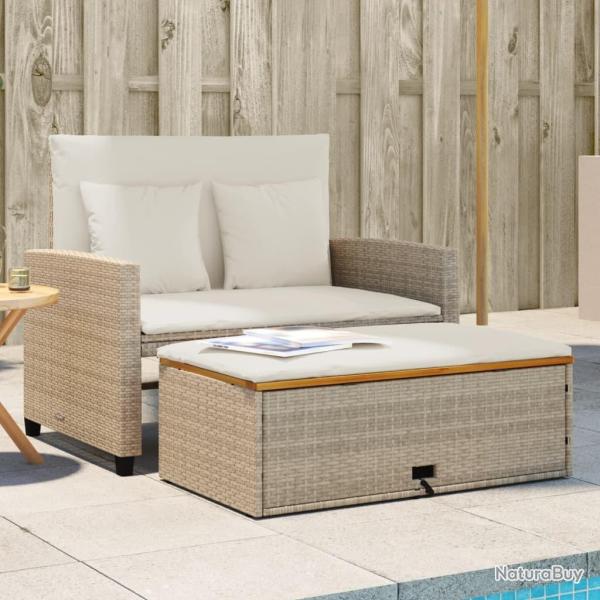 Canap� de jardin 2 places coussins beige r�sine tress�e&acacia