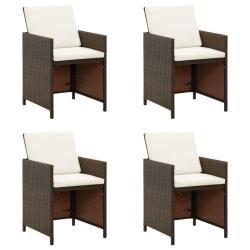 Chaises &agrave; manger de jardin avec coussins lot de 4 marron rotin